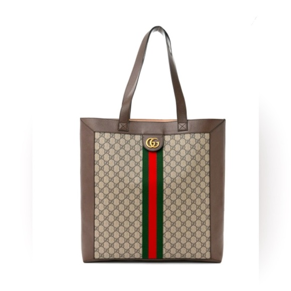 Gucci Handbags - Gucci Beige and Brown Tote with Iconic Stripes